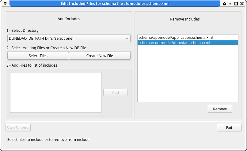 Add / Remove Include Files panel