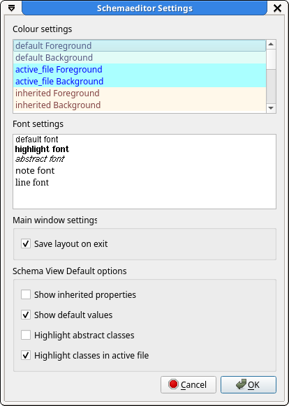 schemaeditor preferences window