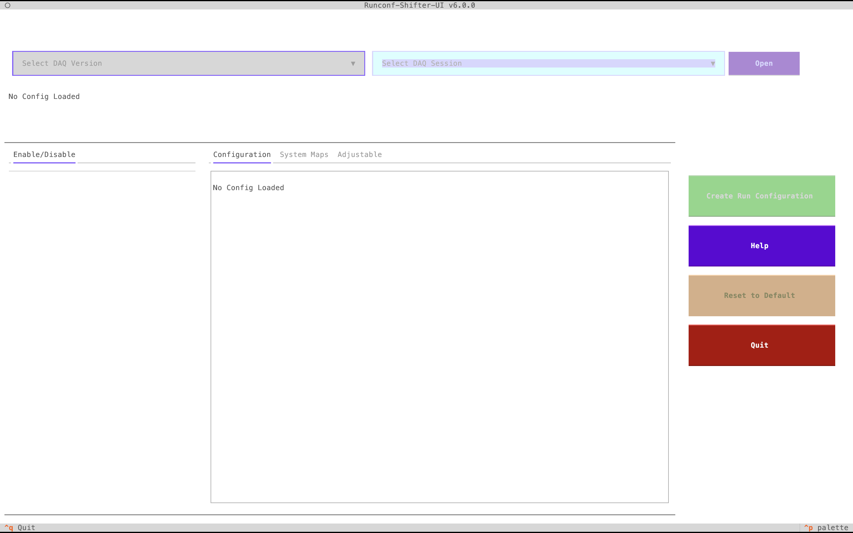 The editor with no config loaded
