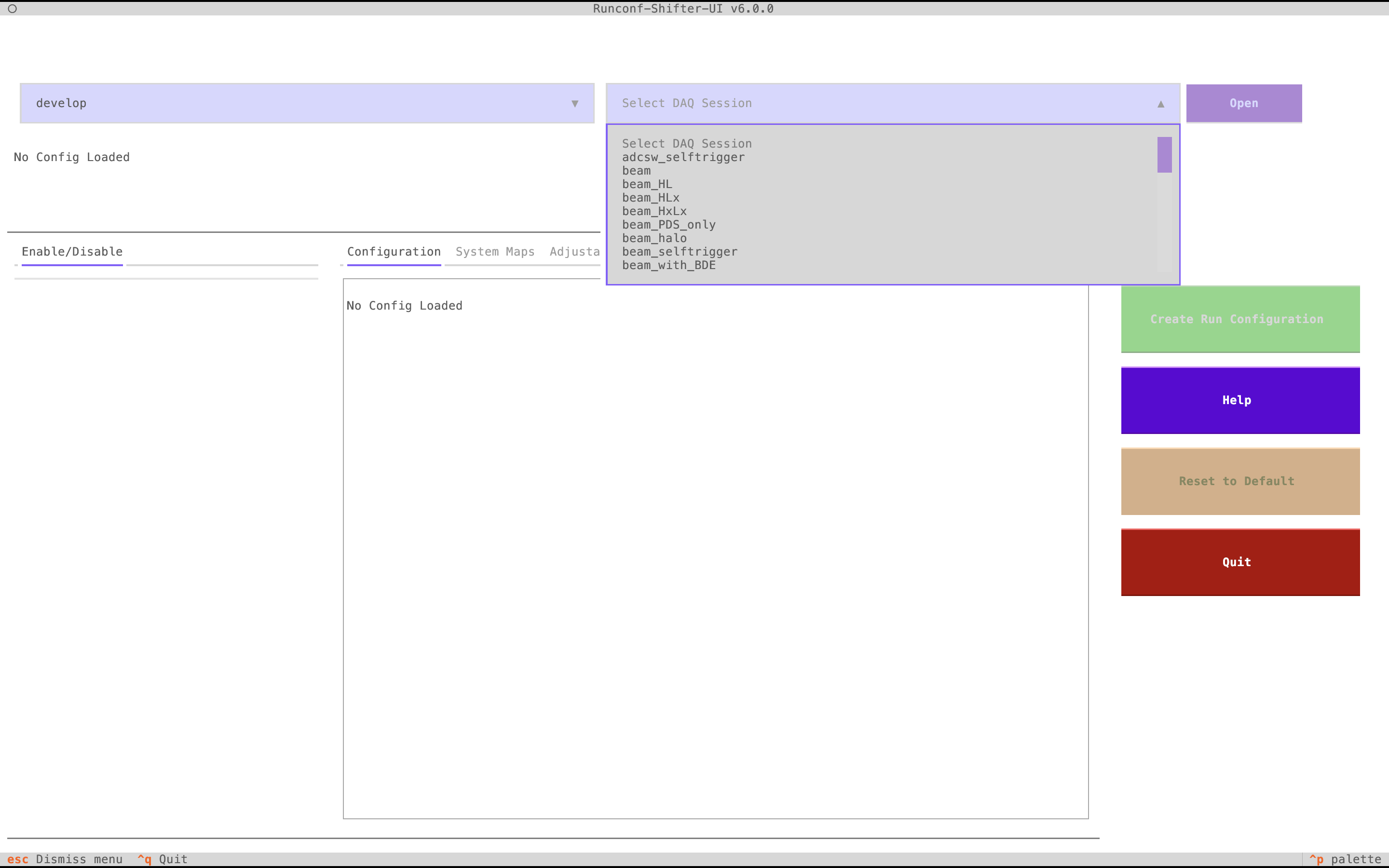 The editor with session select pressed